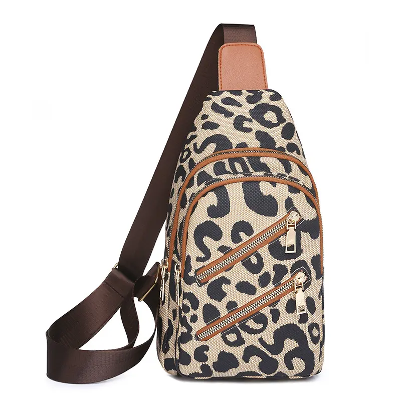 2022 Fashion Pu Leather Chest Bag High Quality Leopard Print Zipper Multifunctional Waterproof Sling Bag For Women