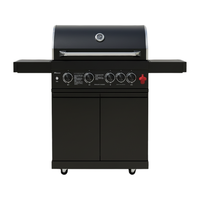 Barbecue à gaz propane liquide à quatre brûleurs, en acier inoxydable noir, grande taille, chariot barbecue à gaz pour usage extérieur avec armoire