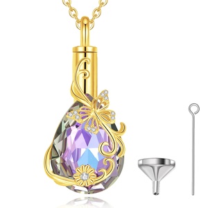 Keepsake Memorial Jewelry 925 Sterling Silver Violet Crystal <strong>Butterfly</strong> Design Cremation Urn Pendant <strong>Necklace</strong> for <strong>Ashes</strong> - Product Image 1