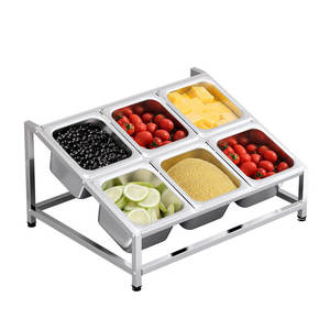 ชั้นวางเครื่องปรุงสแตนเลสพร้อมฝาปิด แบบสองแถว สำหรับโรงแรม อาหาร และร้านอาหารแบบบริการตนเอง ขนาดใหญ่ สีพื้น - Product Image 2