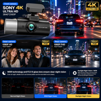 Caméra de tableau de bord 3 pouces IPS Sony 4K+1080P+1080P 3 caméras Wifi GPS 3 objectifs Caméra de voiture DVR 5.8G WIFI HD 3 canaux 4k