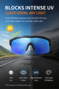 Gafas de Ciclismo Inteligentes V20 con Audio, Campo de Sonido Abierto, Llamadas HD, Control por Voz, Ligeras, ABS+PC, Unisex, Visera Antivaho - Product Image 5