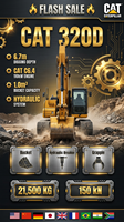 Excavatrice CAT 320D d'occasion, état d'origine, faible nombre d'heures de fonctionnement, bonnes performances