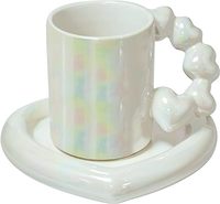 Tasse potelée en céramique tasse à café en céramique avec ensemble de soucoupes tasse galvanisée créative mignonne avec poignée de gourde conception en forme de coeur d'amour