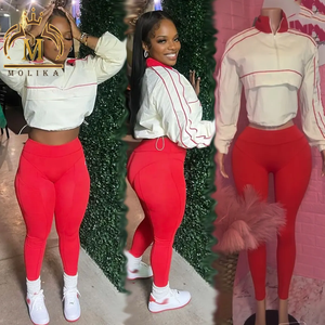 Neue Trendy Women Sports Wear Kordel zug Crop Sweat Top Leggings 2-teiliges Set Casual Joggers Pants Zweiteiliges Set Damen Outfits - Product Image 3