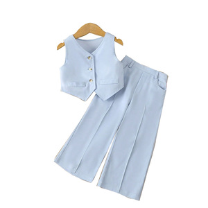 <span class=keywords><strong>Completo</strong></span> da ragazza estivo 4-7Y senza maniche Cardigan irregolare pantaloni Casual <span class=keywords><strong>completo</strong></span> da <span class=keywords><strong>bambina</strong></span> <span class=keywords><strong>elegante</strong></span> blu chiaro abbigliamento per ragazze - Product Image 2
