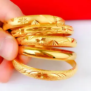 Fashion Jewelry Jewelry Sets Copper Material 18k Gold Plated Diamond Cut Bangle 8mm Wide Bracelet Set For Women