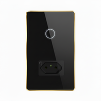 Prise intelligente Wi-Fi BR 1 ou 2 voies avec interrupteur, 20A, verre trempé, cadre métallique doré, contrôle à distance par application, compatible Google Alexa