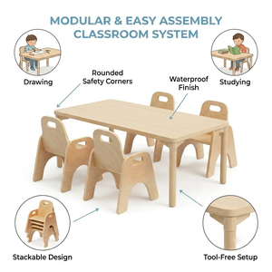Fabrikverkauf Montessori-Vorschule und -Kindergarten: Tisch aus Buchenholz und Stapelbarer Me-Do-It Kleinkinderstuhl, Möbelset für Kinderzimmer und Klassenzimmer - Product Image 3