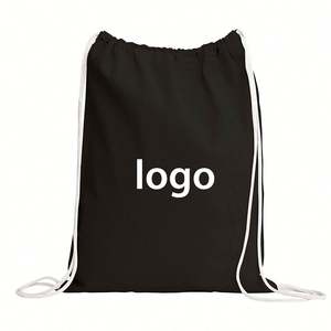 Custom Logo Durable Beach Sports Camping Dust-Proof Cotton <b>Backpack</b> Large Black Canvas Drawstring Bag - Product Image 1