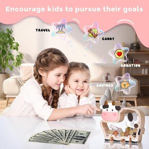 Hucha de madera con forma de vaca y almacenamiento transparente de acrílico para monedas, ideal para niños de 5 a 7 años - Product Image 3