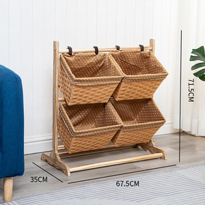 NFS Organisateur multicouche en bois massif pour la maison, les collations, les jouets, étagère de rangement au sol en rotin pour la maison - Product Image 6