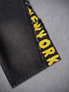NANGE Venta al por Mayor de Jeans de Hombre de Alta Calidad, Pantalones Cortos de Mezclilla con Estampado Negro Desgastado y Bloques de Color para Verano - Product Image 4