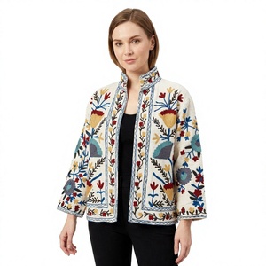 Women's Handmade Eco-Friendly Quick Dry Quilted Jacket Embroidery Suzani Cotton Filled Autumn Regular <b>Coat</b> Non Woven Logo - Product Image 4
