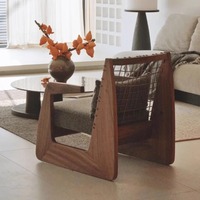 Fauteuil de loisirs vintage en bois massif avec dossier et accoudoirs en corde – Chaise d'appoint pour salon, balcon et bureau à domicile