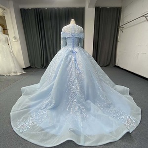 Vestido de Quinceañera Lsany282 Azul Hielo de Lujo con Cuello Ilusión, Manga Larga, Apliques de Encaje Plateado y Brillo, Vestido de Princesa Jancember - Product Image 2