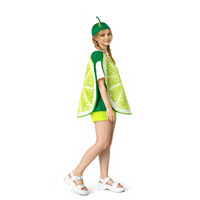 Volwassen limoenplak fruitkostuumset, bedrukte losse tuniekoutfit met bijpassende groene fruitmuts voor carnaval, Halloween-feest, cosplay