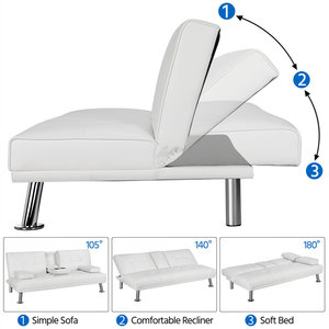 Salon Fantaisie Faux Cuir Futon Canapé-lit Convertible Canapé-lit avec Pieds en Métal Chromé - Product Image 6