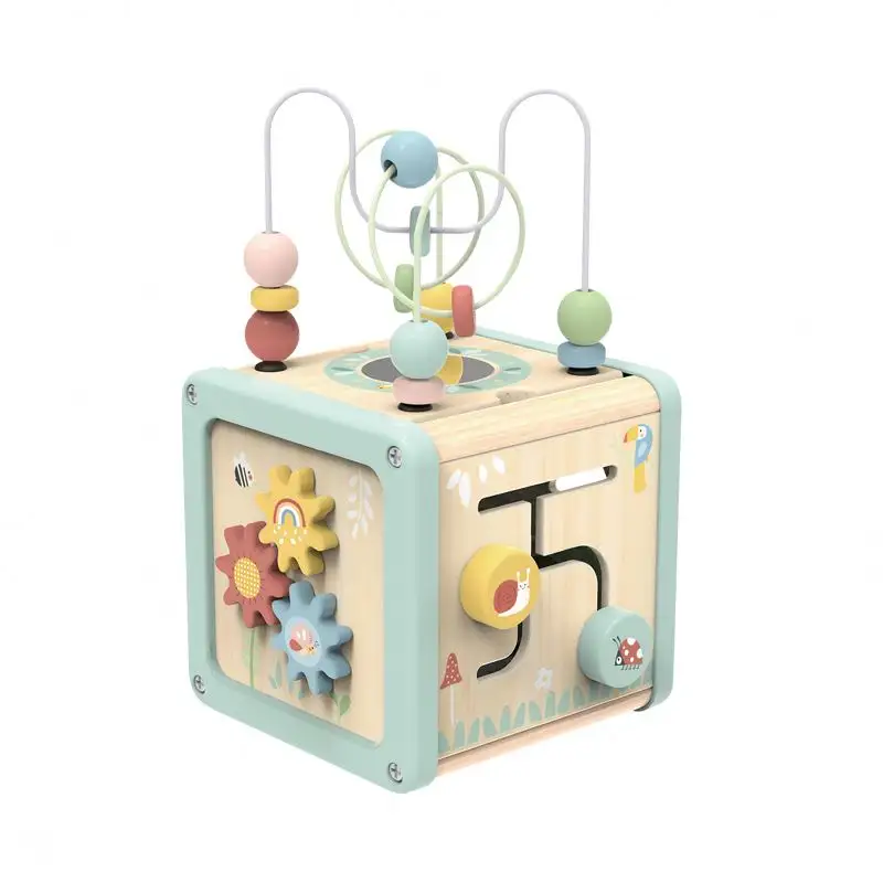 Cube d'activité Montessori perles jouets jeu multifonctionnel boîte au trésor éducative en bois pour les enfants