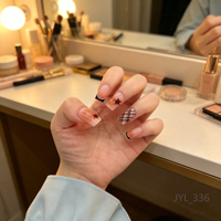 24 faux ongles carrés en PMMA, dégradé rose, étoiles et carreaux, French manucure brillante, réutilisables, avec colle, kit DIY tendance