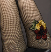 Collants résille sexy style européen et américain à motif floral rose, à mailles larges et moyennes, en Spandex à pois, antibactériens, érotiques