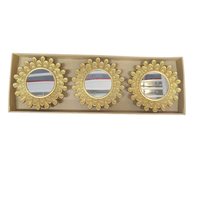 Ensemble de 3 miroirs muraux ronds vintage sculptés, avec cadre en métal antique, pour la décoration de la maison, du salon ou comme décoration murale.