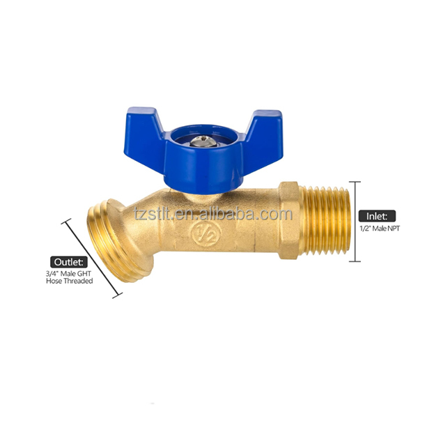 Outdoor Hose Bibb Faucet Ball Valve Garden Spigot 1/2in Male NPT Inlet 3/4in Male Hose Thread GHT Outlet