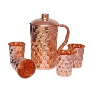 Handmade Designer Pure Copper Water Glass and Jug Setmodern Unique Classic Stylish Decorative Honeycomb Design - Product Image 1