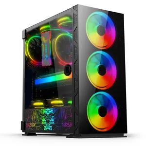 Berkualitas Tinggi Game ATX PC Mid-Tower Casing Komputer dengan RGB Fans & Kaca Tempered Komputer Desktop dengan Harga Pabrik