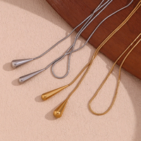 Collier long en chaîne goutte d'eau plaqué or pour femmes, collier en acier inoxydable doré