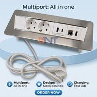 Prise de table rotative pneumatique multimédia avec 2 prises USB A+C et ports de courant faible, IP44, alliage d'aluminium, prise EU