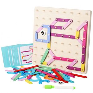 2 in 1 Double-Sided Pattern Cards Wooden Geoboard Letter Number Construction <b>Puzzle</b> Board - Product Image 1