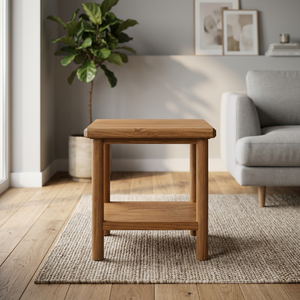 Table à manger et table d'appoint carrées modernes scandinaves en teck massif avec étagère inférieure, mobilier d'intérieur 2 places pour appartement et hôtel - Product Image 3