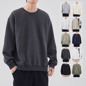 เสื้อสเวตเชิ้ตคอกลมสีพื้นหนานุ่มสำหรับผู้ชาย ฤดูใบไม้ร่วง ฤดูหนาว บุขนด้านใน สไตล์สตรีทแวร์ ทรงโอเวอร์ไซส์ แจ็คเก็ตแบบไม่มีฮู้ด สวมใส่สบาย - Product Image 1