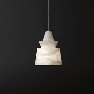 Lustre moderne de luxe en albâtre naturel à 3 niveaux en forme de cône avec cordon noir LED - Product Image 6