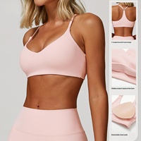 Soutien-gorge de sport sans couture pour femme, dos en Y, fines bretelles spaghetti, coussinets amovibles, pour la gym, l'entraînement et le fitness