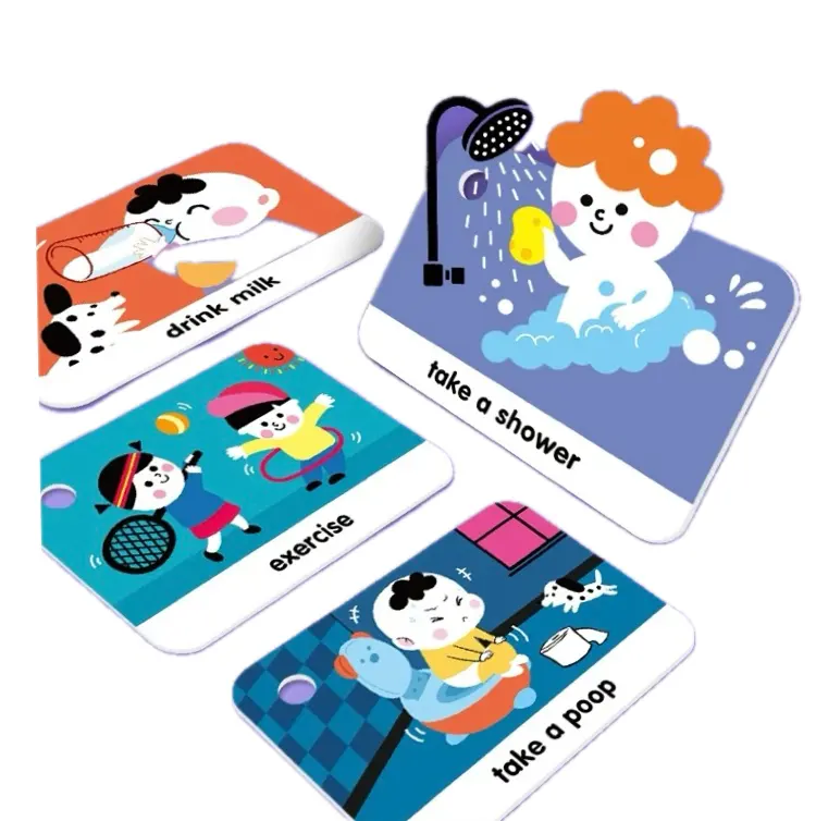 Cartões flash de palavras impressos personalizados Cartões cognitivos de comunicação de frases Cartões flash educacionais para crianças