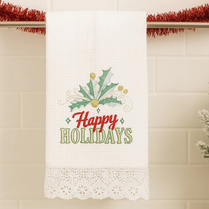 Happy Holiday <b>Christmas</b> Linen Guest <b>Towel</b>, Festive <b>Hand</b> <b>Towel</b>, Absorbent Linen Cotton Kitchen Bathroom Decor - Product Image 1