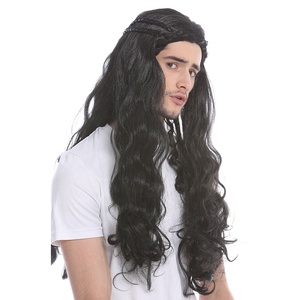 <span class=keywords><strong>Peluca</strong></span> sintética negra larga media arriba media abajo para hombre - Product Image 4