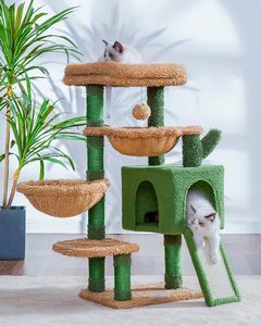 Multi-level kattentoren voor binnenkatten, 2 verbrede pluche zitplaatsen, kattencondo met krabplank en grote holletjes - Product Image 3