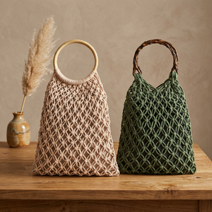 Cheap Rate 2026 Model Woven Straw Handbag Crochet <b>Net</b> Carry <b>Bag</b> Tortoise Handle Shoulder Purse for Beach Travel - Product Image 3