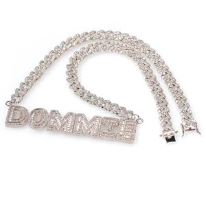 UWIN Custom Baguette Lettera Nomi 9 millimetri <span class=keywords><strong>Rosa</strong></span> Cuban Link Catena <span class=keywords><strong>Della</strong></span> Collana Delle Donne Gioielli FAI DA TE - Product Image 4