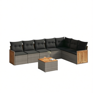 Conjunto de Sofá de Jardín Gris de 6 Plazas, Ratán con Estructura de Madera de Teca, Muebles de Exterior de Diseño Contemporáneo, Resistentes a la Intemperie - Product Image 1