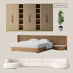 Modern Luxury Customized Tufted Wood Bedroom Set with Fluted Design White Curved Sofa for Hotel and Villa Use - Product Image 1