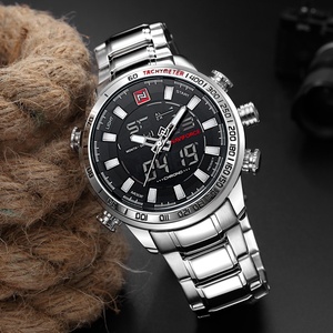 NAVIFORCE 9093 Men Stainless Steel Sport Watches Mens LED Analog Digital Watch Male Stainless Quartz <b>Clock</b> Relogio Masculin - Product Image 4