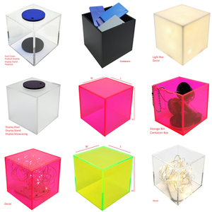 맞춤형 4x4x3 "다채로운 아크릴 디스플레이 사각 상자 이동식 뚜껑 Lucite 큐브 스탠드 케이스 Led 장식 보석 작은 항목 - Product Image 3