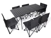 Ensemble table et chaises pliantes d'extérieur, table de camping et de pique-nique portable avec chaises, en fer, écologique, 6 places