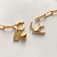 Pulsera de cadena de acero inoxidable chapada en oro de 14 quilates para mujer con colgante de letra A, corazón y golondrina, joyería Emanco