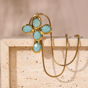 Collar con colgante en forma de cruz de piedra TianHe de piedra lunar blanca <span class=keywords><strong>Natural</strong></span> clásica para regalo de fiesta - Product Image 4