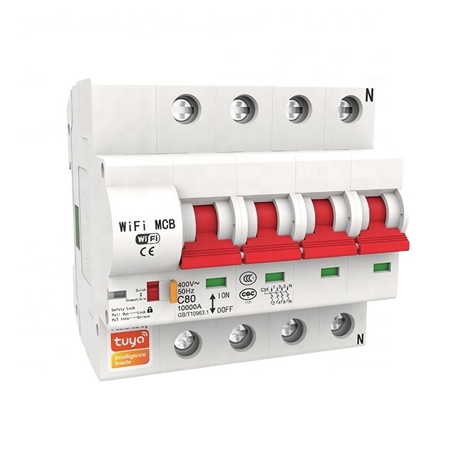 4P DIN Rail Smart WiFi Circuit Breaker AC400V 16A-125A Industrial Distribution Box Protection PST-MCB-4P